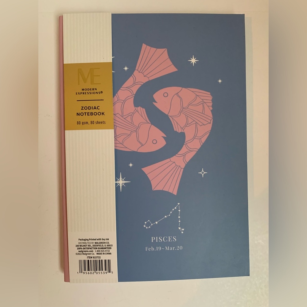 Modern Expressions Zodiac Lined Notebook Pisces Feb 19 -March 20 New Journal ME
